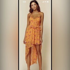 for love and lemons dress, Small, Orange Midi Dress, Floral, Cut Out